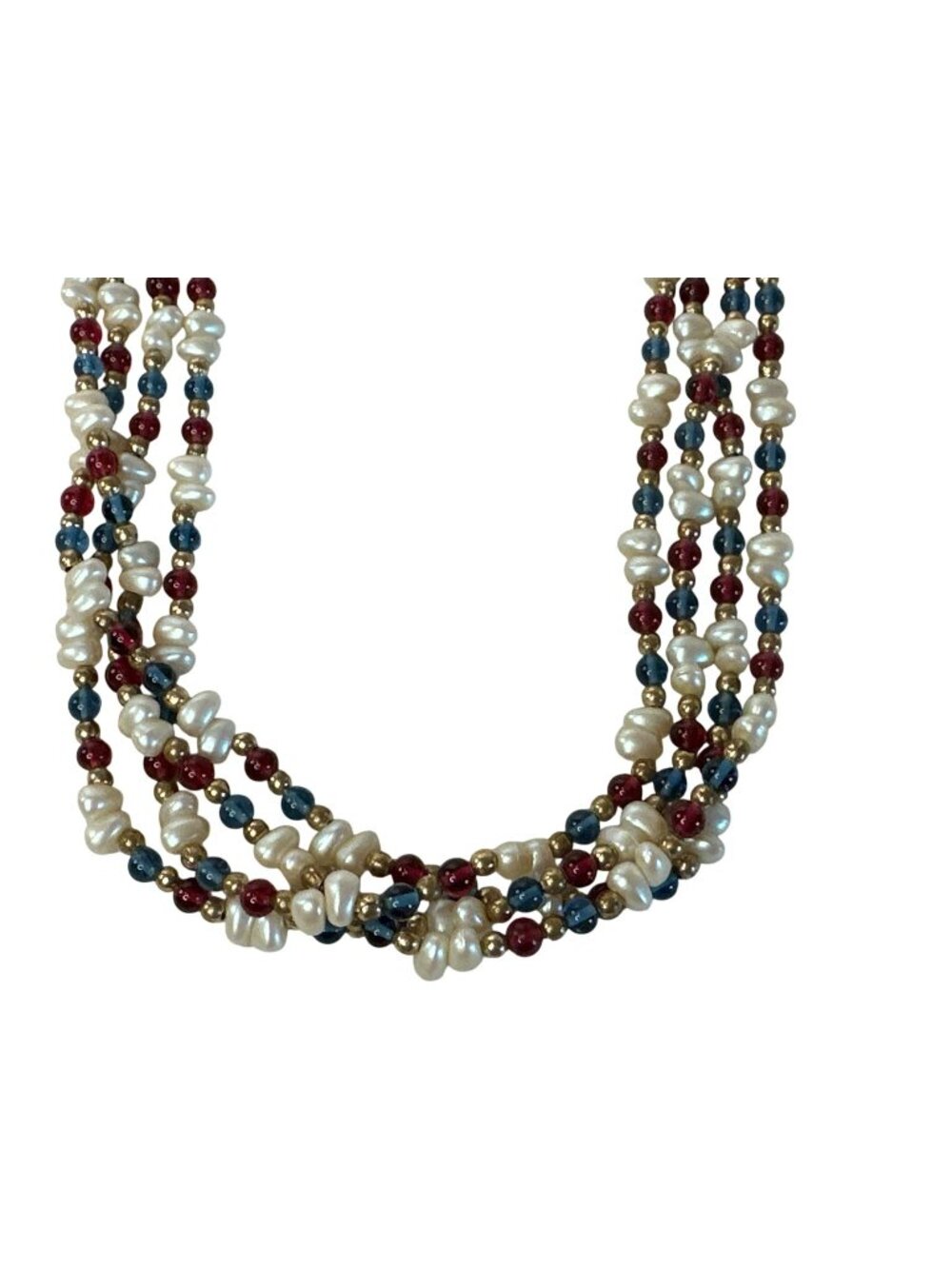 VTG Multi-Strand Necklace Faux Pearl Glass Beaded Gold-Tone Clasp Granny Core